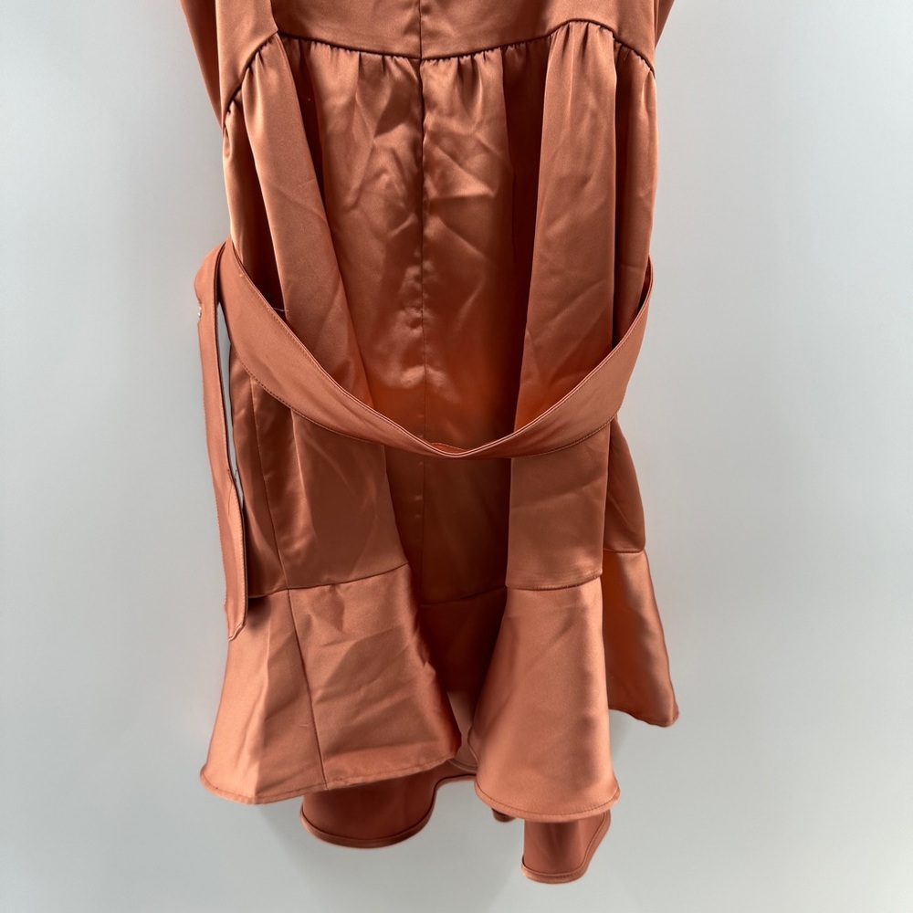 Forever 21 Satin Copper Cowl Neck Dress with Adjustable Belt – Size Large - Picture 7 of 7